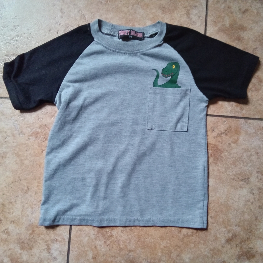 Gray and Black Kids Shirt with Dinosaur Design